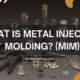 Close-up display of precision metal components manufactured via Metal Injection Molding (MIM) showcasing intricate gears and custom industrial parts